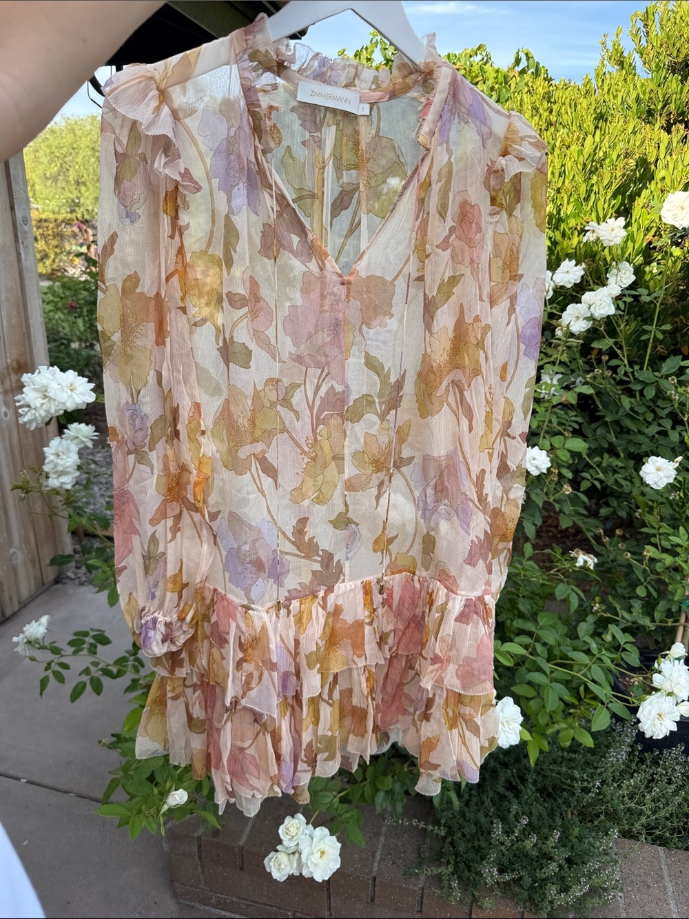 Zimmermann Sheer Pastel Floral Ruffle Tunic - Pink, Cream, Green, Lavender
